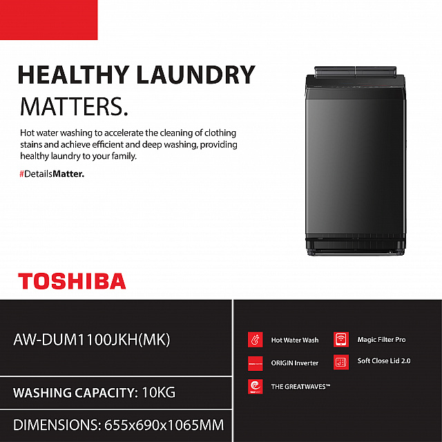 Toshiba Washing Machine (Inverter ,Top loading 10KG)