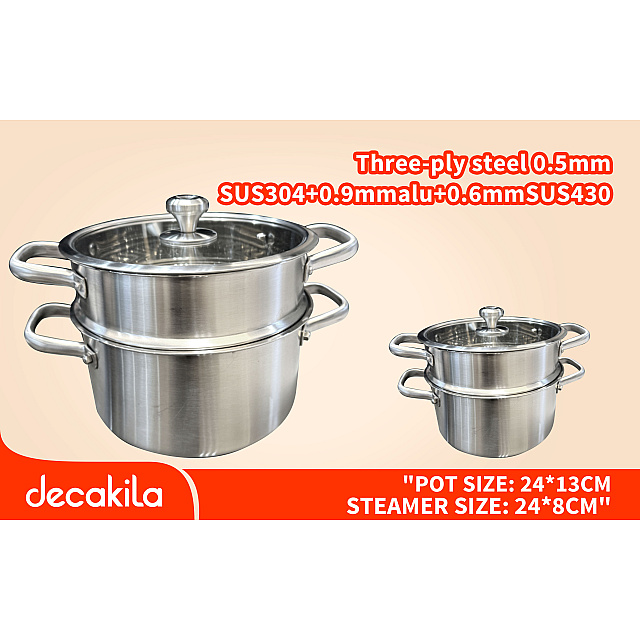 Stainless steel casserole with steamer 24*13Cm, 24*8...