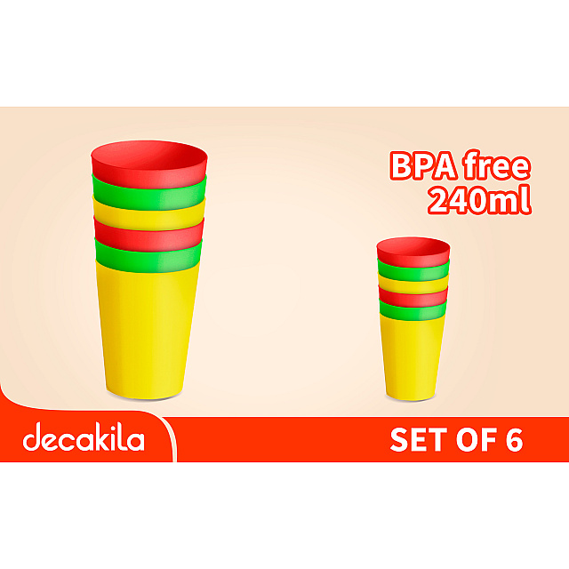Plastic cup set BPA free 6pcs (កែវទឹកជ័រ)