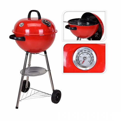 BBQ CHARCOAL GRILL SPHERICAL 47CM RED