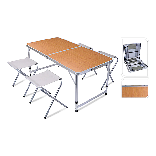 FOLDABLE CAMPING TABLE W/4 CHAIRS (120X60XH70CM)