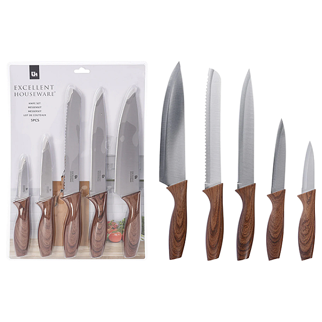 KOOPMAN YN1201190 KNIFE SET 5PCS WOOD DESIGN