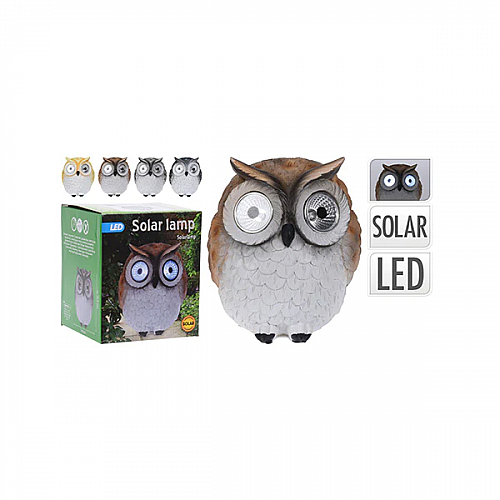 SOLAR LIGHT OWL 4ASS CLR