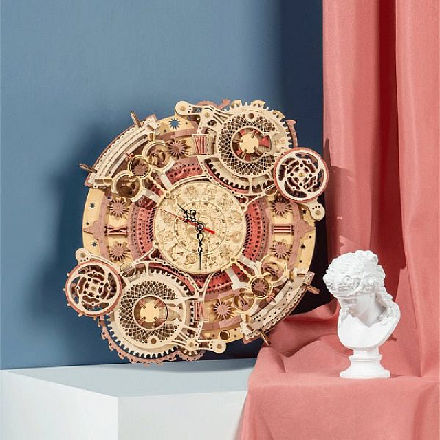 Zodiac Wall Clock Mechanical Time Art Engine 3D Wood...