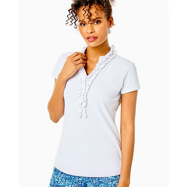 Luxletic Frida Ruffle Polo Top