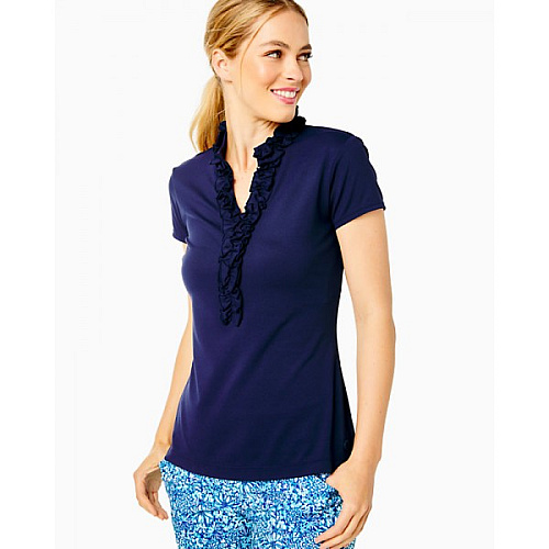 Luxletic Frida Ruffle Polo Top