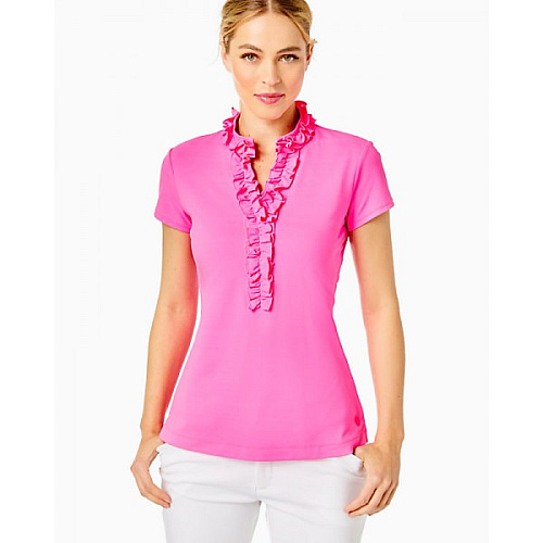 Luxletic Frida Ruffle Polo Top