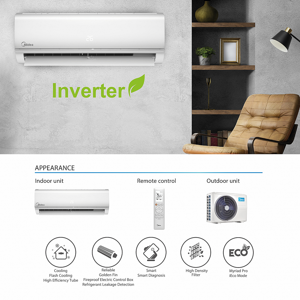 Midea Air Conditioner (Normal inverter ,wall-mounted split  1HP)