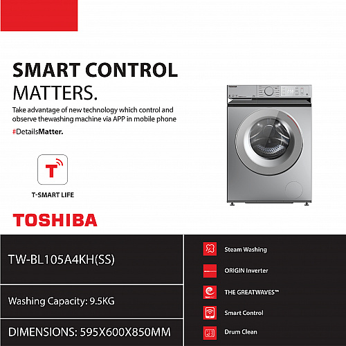 Toshiba Washing Machine (Inverter ,Front loading  9.5KG)