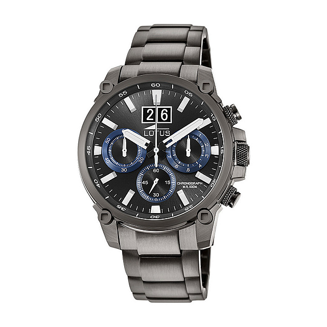 Lotus Men's Black Chrono Stainless Steel Watch Brace...