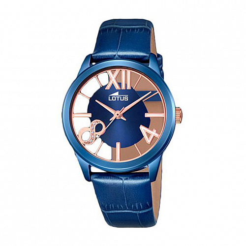 Lotus Women's Quartz Watch with Blue Dial Analogue Display and Blue Leather Strap 