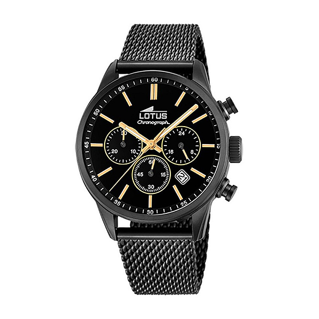 Lotus Men's Black Chrono Stainless Steel Watch Brace...