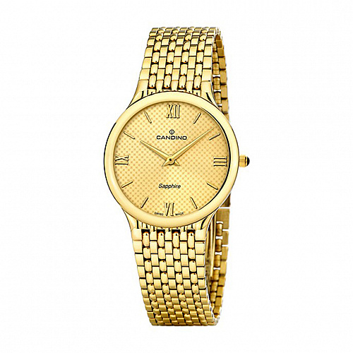 Candino Men's Quartz Watch with Gold Dial Analogue Display and Gold Stainless Steel Bracelet