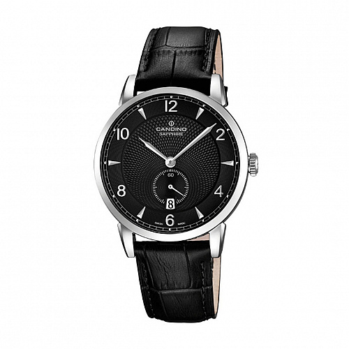 Candino Men's Quartz Watch with Black Dial Analogue Display and Black Leather Strap