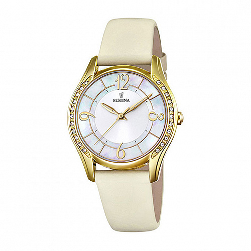 Festina Watch strap F16945-1 Leather Cream white 18mm