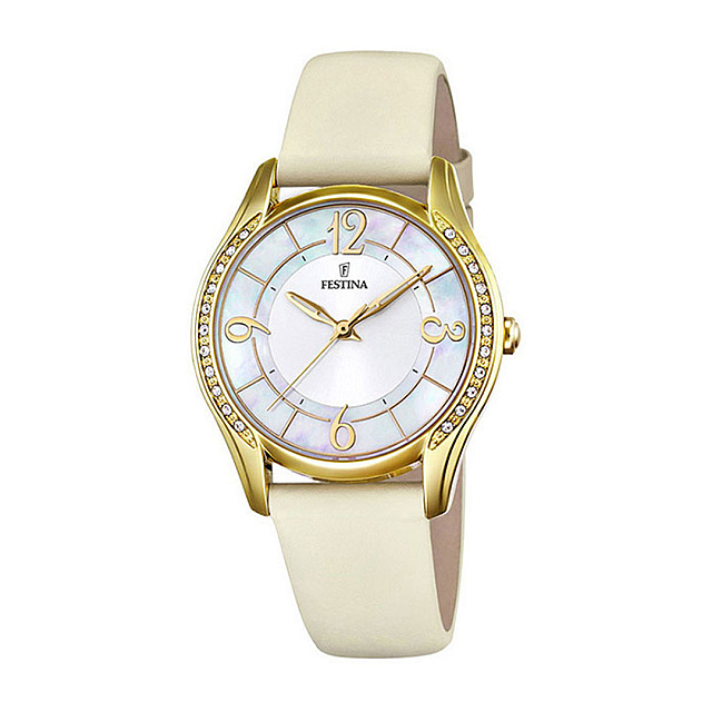Festina Watch strap F16945-1 Leather Cream white 18m...