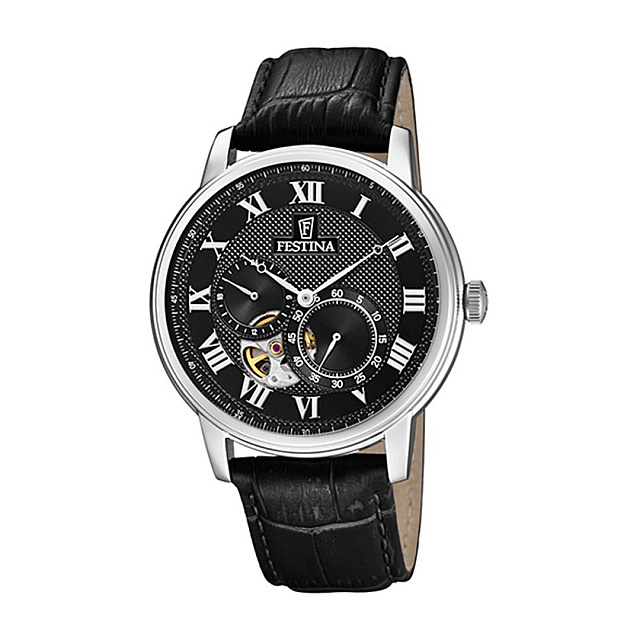 Festina Men'S Silver Automatic Leather Watch Bracele...