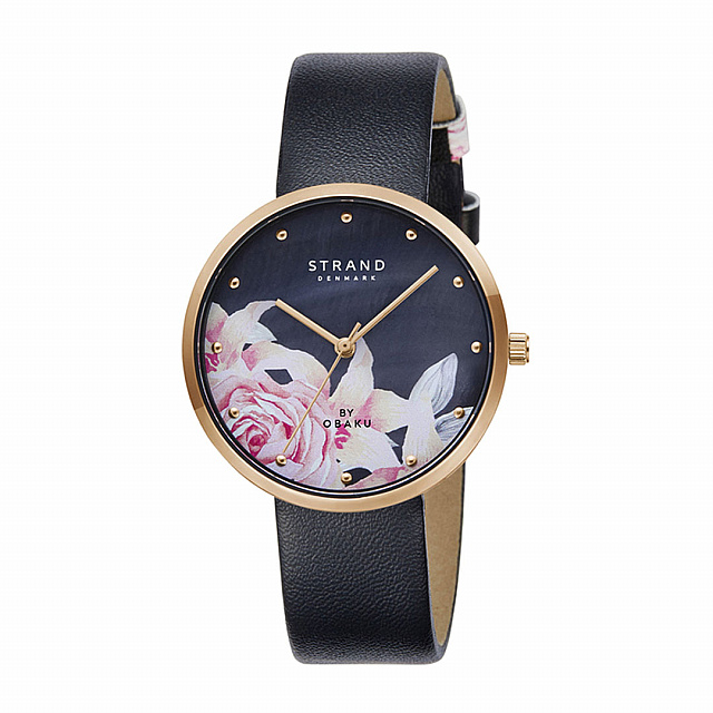 Strand by Obaku Woman black leather watch