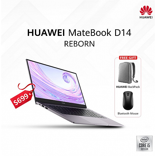 Matebook D14 i5 8+512G ( Free Huawei BagPack, BT Mouse, Flash Drive 16G )