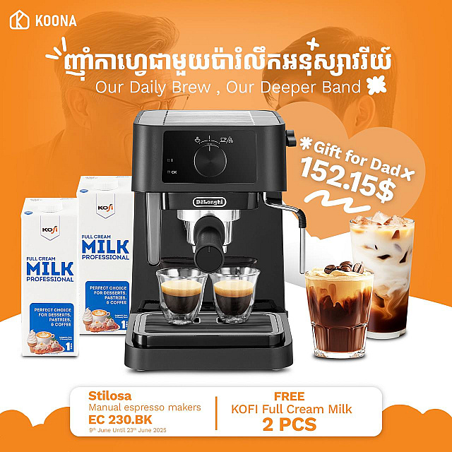 Delonghi EC 230BK  FREE 2 KOFI Full cream Milk